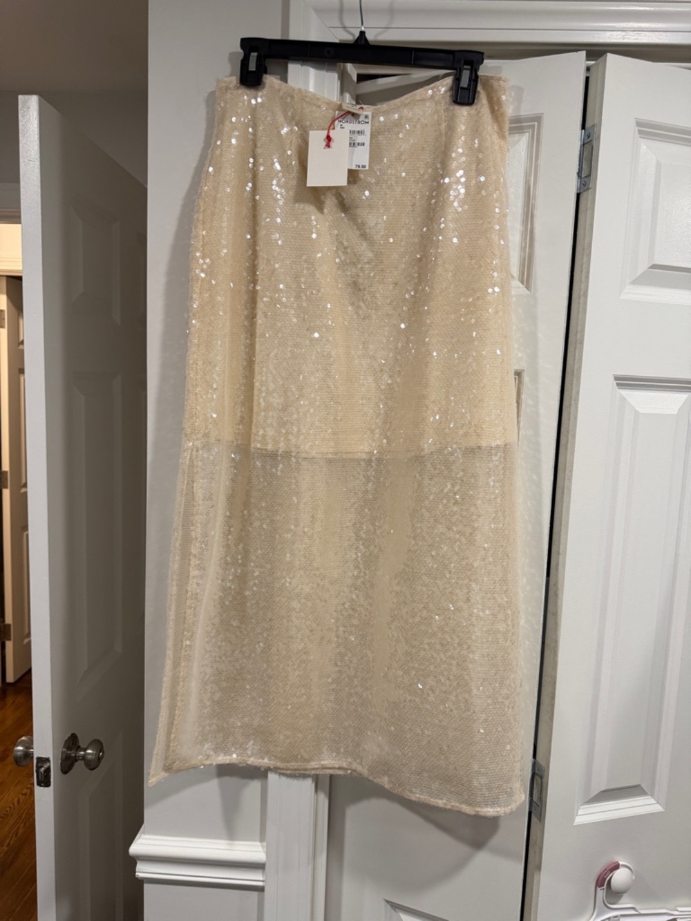 Sequin Midi Skirt in Light Beige - Sparkling Evening Staple